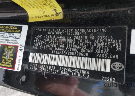 2011 Toyota Camry Le from USA, damaged, VIN 4T1BF3EK2BU228608